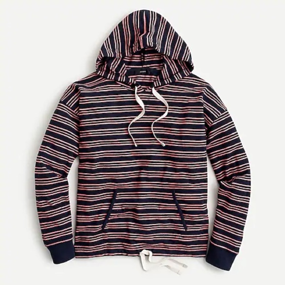 J.Crew Terry Drawstring hoodie sweatshirt striped terry AU672